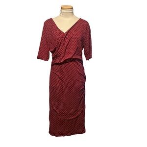 Boden Red Patterned Wrap Front Quarter Sleeved Dress Size 14